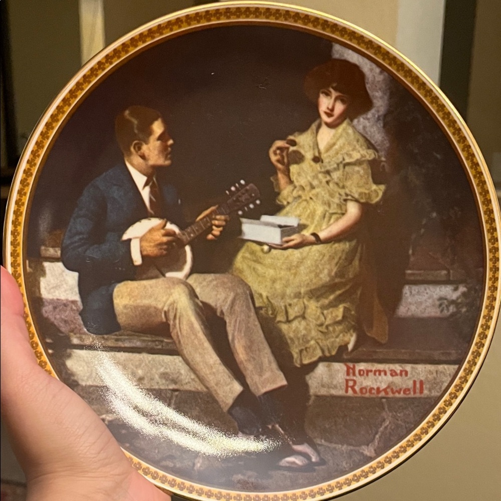 Limited edition porcelain plate Norman Rockwell’s “Pondering on the Porch”